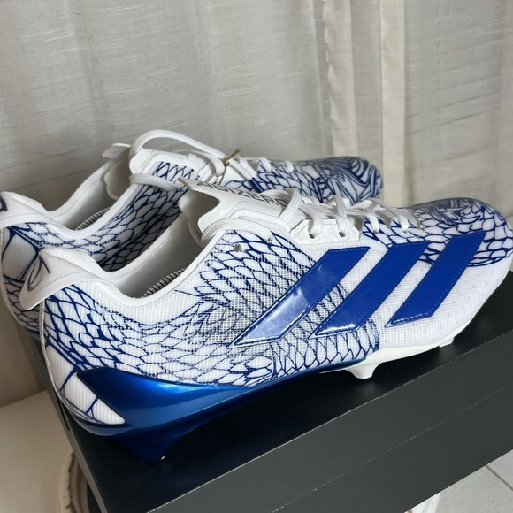 Adidas Adizero Electric \'Snakeskin\' White Blue Football Cleats, Size 13 / IH8569 main image 7